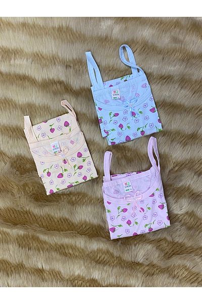 skycott 100% Cotton 3-Piece Strawberry Print Undershirt for Girls - Thin String Strap and Bow Detail