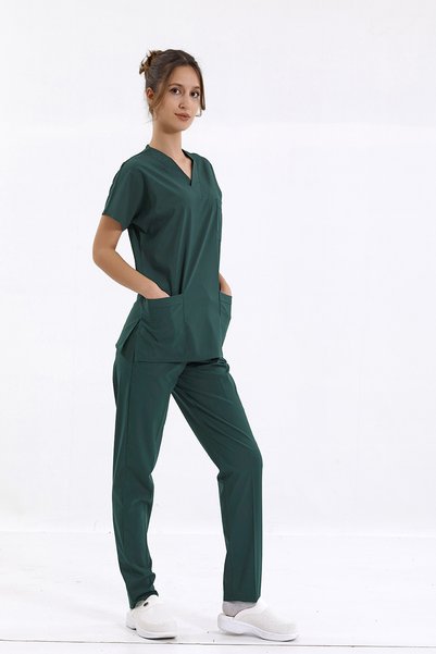 Brl Üniforma Hunter Green Stretch Fabric Doctor And Nurse Uniform Unisex Surgical Set | Brl Scruble