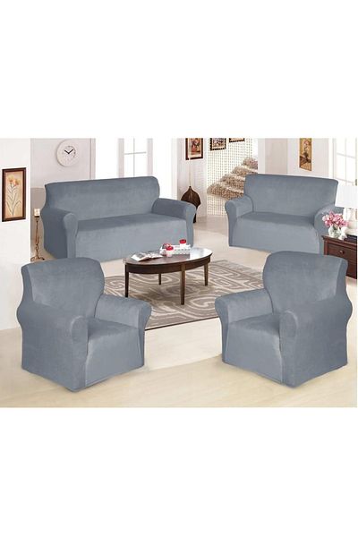 Evory Home Sofa Cover Velvet 4 Pieces Set of 7 Seater (3+2+1+1) Anti Wrinkle Slip Resistant Furniture Protector
