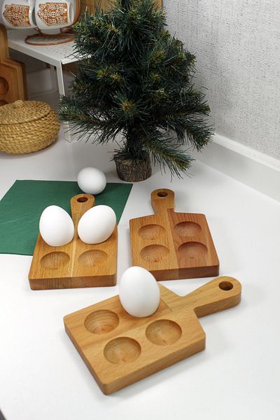 Teknofors SET OF 3 - 4-Piece Wooden Round Handle Egg Bowl 100% Beech Wood