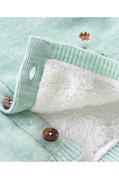Babyhug Babyhug Knit Full Sleeves Hooded Sweaters with Teddy Embroidery - Mint Blue