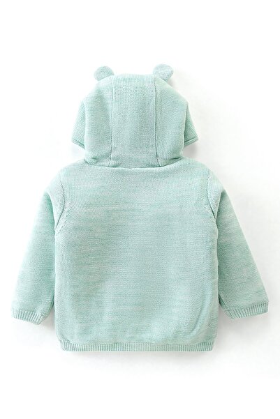 Babyhug Babyhug Knit Full Sleeves Hooded Sweaters with Teddy Embroidery - Mint Blue