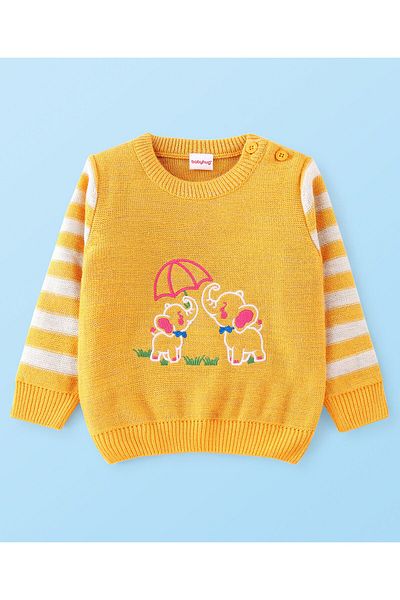 Babyhug طقم سويت شيرت بأكمام كاملة من نسيج أكريليك 100% مع تطريز على شكل فيل - أصفر