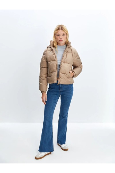 LC Waikiki Lcw Vision Beige Hooded Women's Puffer Coat