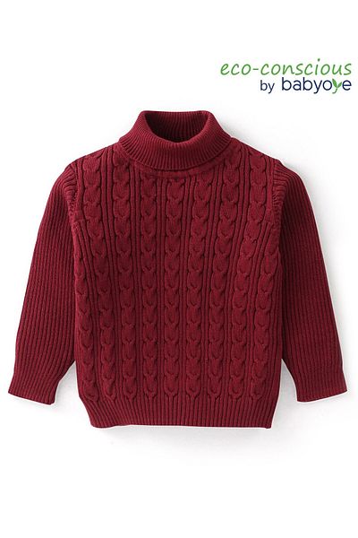 Babyoye Babyoye Eco Conscious 100% Cotton Full Sleeves Sweater with Cable Knit Design - Red