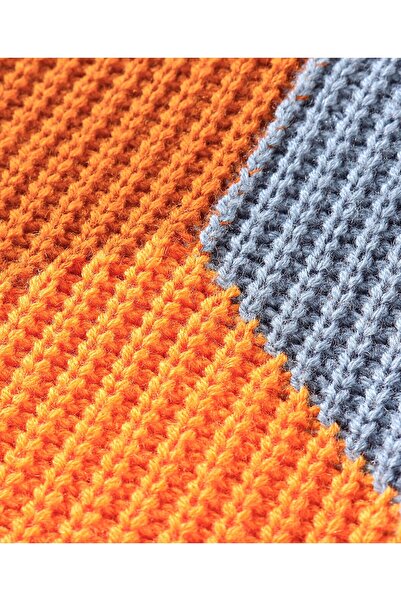 Babyhug Babyhug 100% Acrylic Knit Full Sleeves Color Block Pullover - Brown Red & Orange