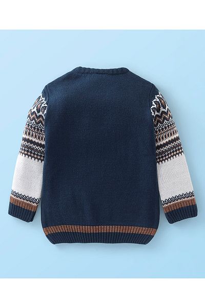 Babyhug سترة Babyhug بتصميم Intarsia بأكمام كاملة - رمادي وأزرق داكن