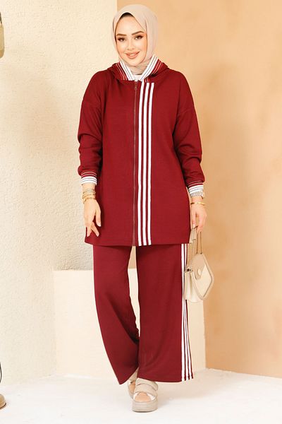 Neva Style طقم مزدوج بسحاب حجاب باللون العنابي - 60061BR