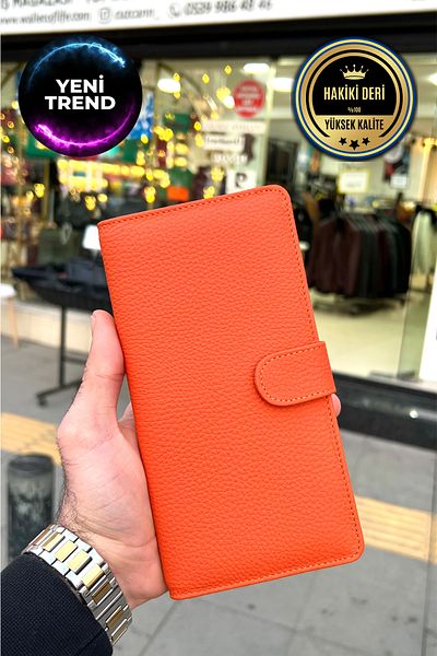 CüzCan Πορτοφόλι Creen Orange Unisex από γνήσιο δέρμα με θήκη τηλεφώνου (δώρο για την ημέρα του Αγίου Βαλεντίνου) (ΑΝΤΡΑΣ-ΓΥΝΑΙΚΑ)