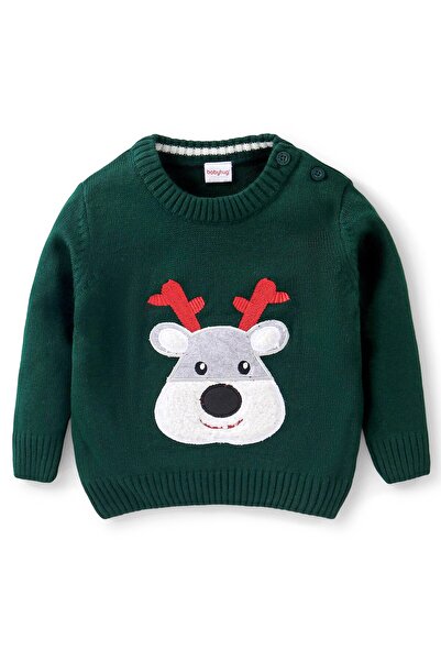 Babyhug Babyhug Full Sleeves Pullover Style Sweater Reindeer Patch - Green