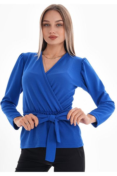 DEVRİMAY TEKSTİL Bluză din crepon din lycra cu guler dublu cu centură în talie Saks pentru femei