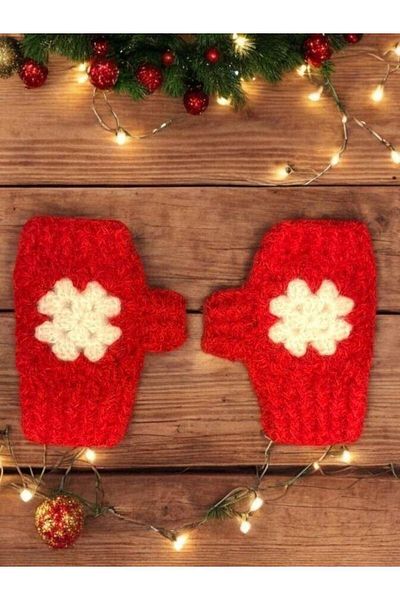 Zekids New Year's Themed Handmade Hand Knitted Single Fingered Motif Gloves