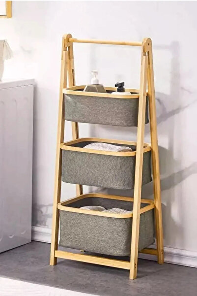 DEZİ 3 Katlı Bambu Katlanır Mutfak, Banyo Organizeri, Sebze Sepeti, Çamaşır Sepeti Ayaklı Depolama Rafı