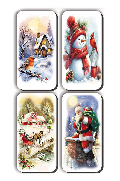 Mia Pera 4 lü Simli Yılbaşı Magnet Yeniyıl Kardan Adam Çam Ağacı Hediye (5,5 x 11 cm)