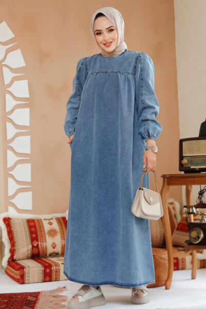 Neva Style Dark Blue Hijab Denim Dress - 19129Km