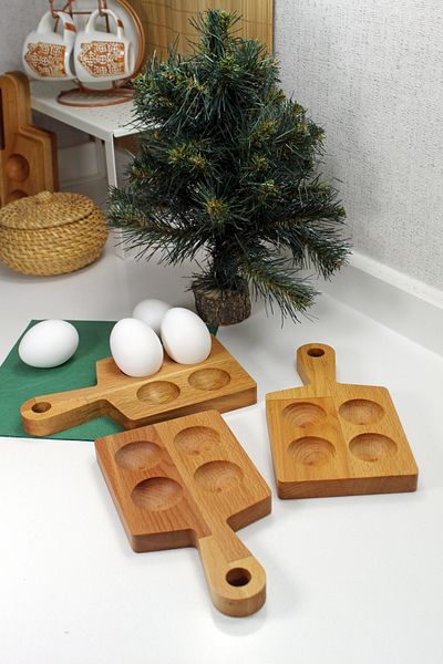 Teknofors SET OF 3 - 4-Piece Wooden Round Handle Egg Bowl 100% Beech Wood
