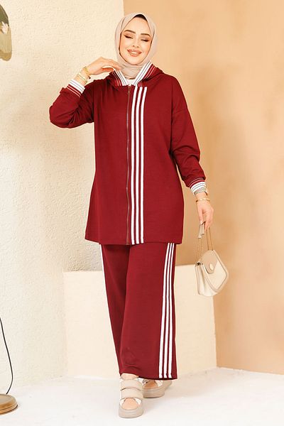 Neva Style طقم حجاب مزدوج باللون الأحمر الداكن 60061br