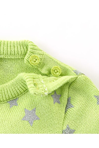 Babyhug Babyhug 100% Acrylic Knit Full Sleeves Sweater With Star Print - Green