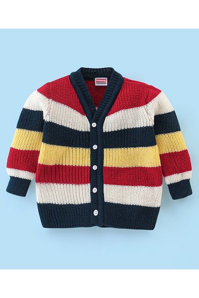 Babyhug طقم سويت شيرت مخطط بأكمام طويلة - أحمر وأزرق