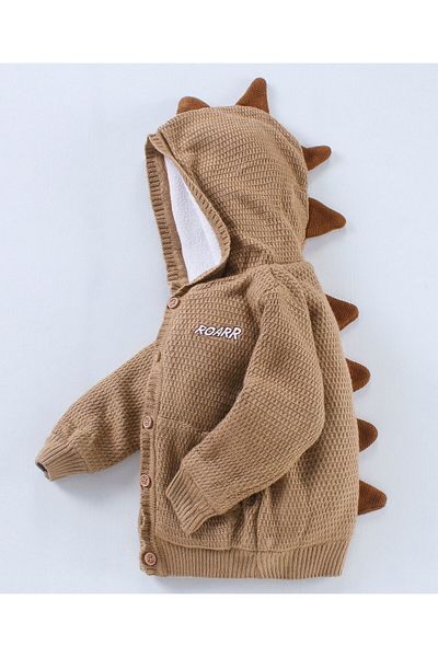 Babyhug Uzun Kollu Dino Boynuz Kapşonlu Kazak - بيج