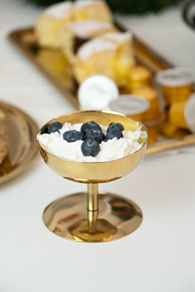 Beige & Stone Gold Yüksek Ayaklı 8 cm Dondurma Lokum Tatlı Kahvaltılık Sunum Kase