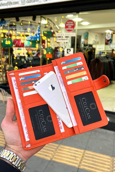 CüzCan Πορτοφόλι Creen Orange Unisex από γνήσιο δέρμα με θήκη τηλεφώνου (δώρο για την ημέρα του Αγίου Βαλεντίνου) (ΑΝΤΡΑΣ-ΓΥΝΑΙΚΑ)