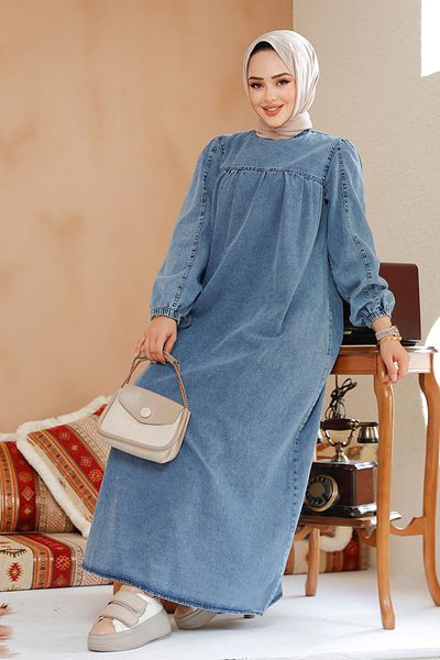 Neva Style Rochie din denim hidžáb albastru închis - 19129KM
