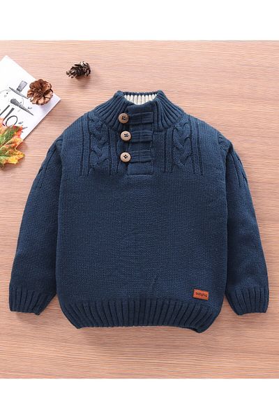 Babyhug Uzun Kollu Kablo Örgü Henley Kazak- Mavi