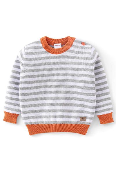 Babyhug Babyhug 100% Acrylic Knit Full Sleeves Sweater Striped - Grey & Orange