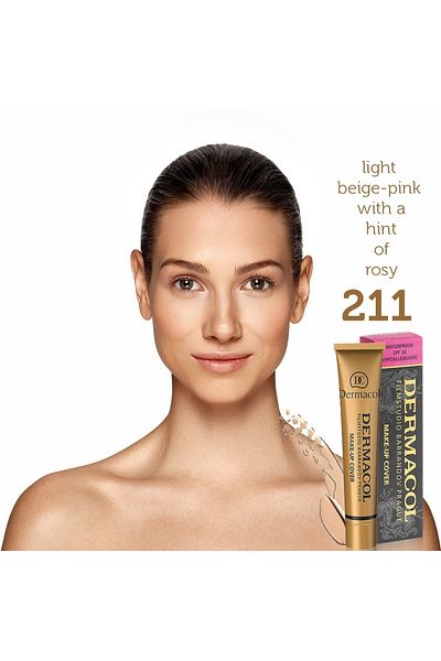 Dermacol كريم أساس لتغطية الغطاء-211 يدوم طويلاً، مقاوم للماء، كريم أساس سائل خافي العيوب بالكامل