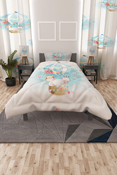 Talia Home Blue Balloon Single Children's Quilt Sleeping Set