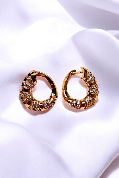 PETEK AKSESUAR Textured Stone Ring Earring
