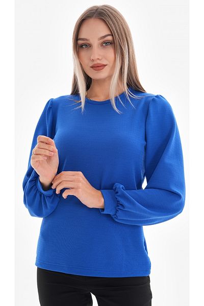 DEVRİMAY TEKSTİL Bluză de damă Saks cu mânecă cu balon din lycra creponată