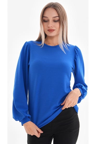 DEVRİMAY TEKSTİL Bluză de damă Saks cu mânecă cu balon din lycra creponată