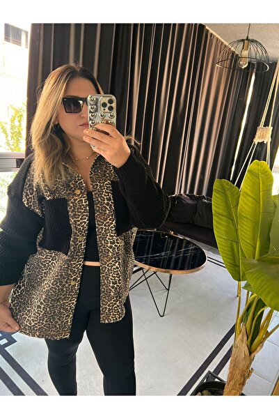 Store Kadın Yüksek Kalite Leopar Desenli Büyük Beden Hırka