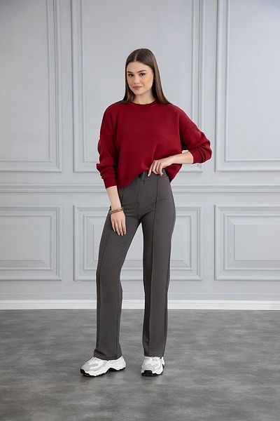 naymanlife Women's Smoked Front Striped Elastic Waist High Waist Pipe Leg Palazzo Crepe Pants