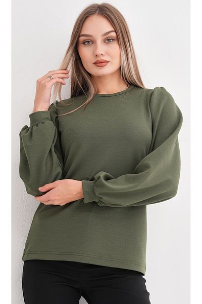 DEVRİMAY TEKSTİL Women's Khaki Balloon Sleeve Lycra Crepe Blouse