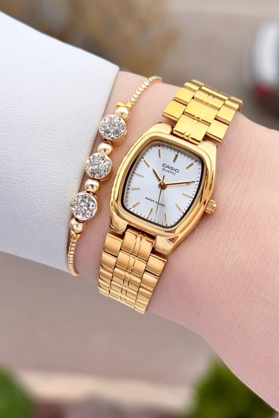 Casio Kadranı Metalik Kordonu Altın Renk 2 Yıl Garantili Kadın Kol Saati