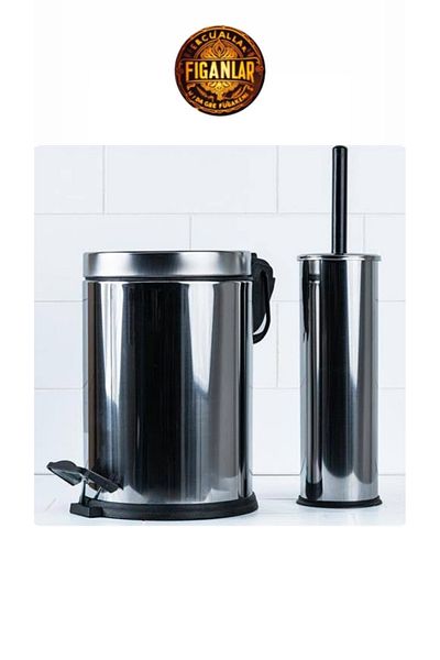 figanlar ambalaj 5 Lt Luxury Trash Can Liter Bathroom Kitchen Stainless Steel Pedal Metal + Chrome Wc Brush