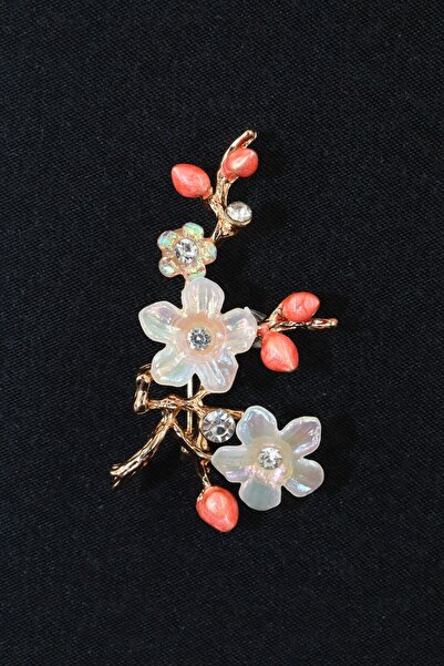 KEEBA Aşkın ilkbaharı Sakura çiçeği broş, Kiraz çiçekli gold dallı kristal ta...
