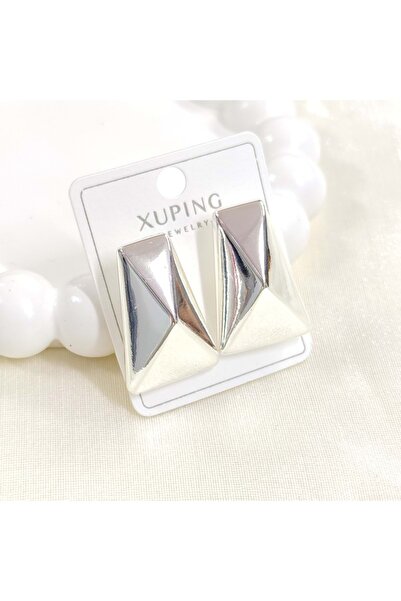 Güler Yüzlü Silver XUPING 3 سم أقراط مسمارية شبه منحرفة باللون الأبيض