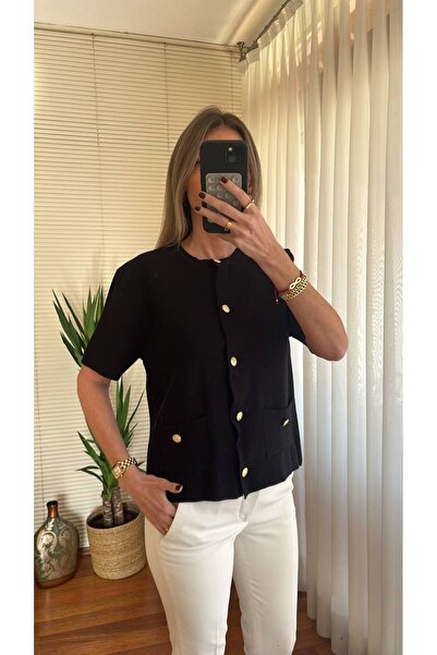 Flow Gold Düğme Detaylı Triko