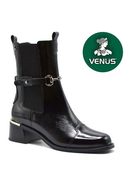 Kids Club Shoes Дамски къси ортопедични ботуши Venus Tugi от естествена кожа, ЧЕРНИ, ЛАЧЕНИ
