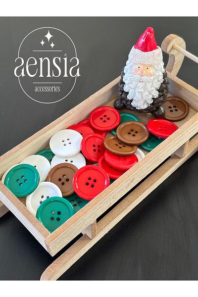aensia New Year Christmas Buttons Set 4Pcs 2.79cm Red-Green-White-Brown Polyester Buttons-Pack of 4