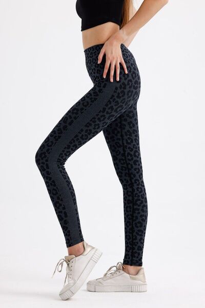 LUSEL Grey Leopard Print Brazilian Drawstring Seamless Yoga Leggings - Butt and Hip Lift
