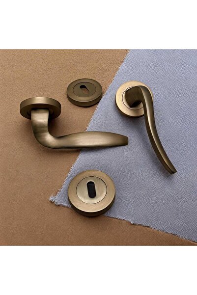 KOLDOOR Trim Mat Antik Sarı Yuvarlak Rozetli Oda Kapı Kolu 1 Takım