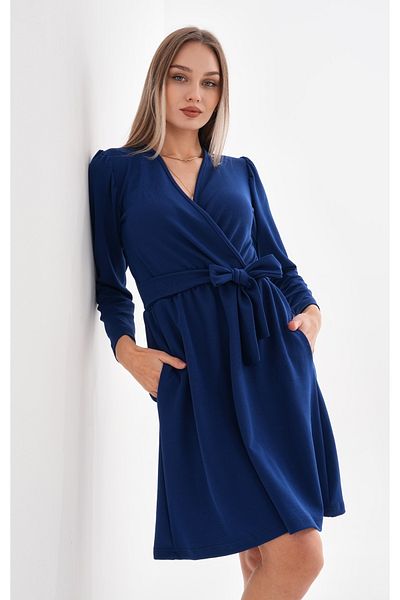 DEVRİMAY TEKSTİL Rochie de damă, albastru bleumarin, cu curea, din lycra, cu buzunare