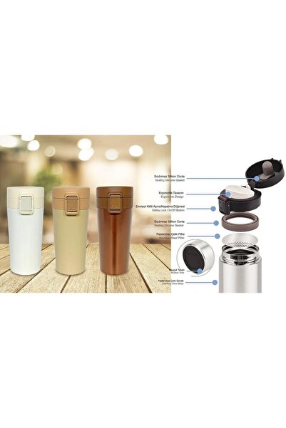 Elista كوب ترمس بطبقة مزدوجة سعة 380 مل مع فلتر