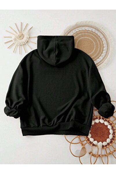 OVER HEAD Women's Black New Year Merry Christmas Cookies Printed 3 Thread Oversized Hoodie Sweatshirt
