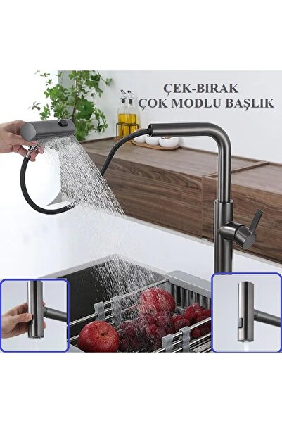 RENA DESIGN Anthracite Color - Kitchen Sink Faucet with Spiral and Multi-Mode